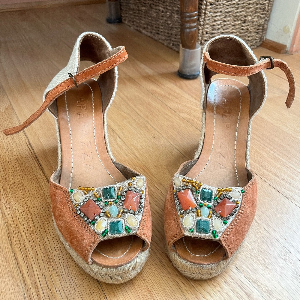 Apepazza Wedge Sandals/espadrilles stones & beads Boho Style